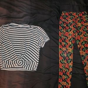 girl large leggings and striped top